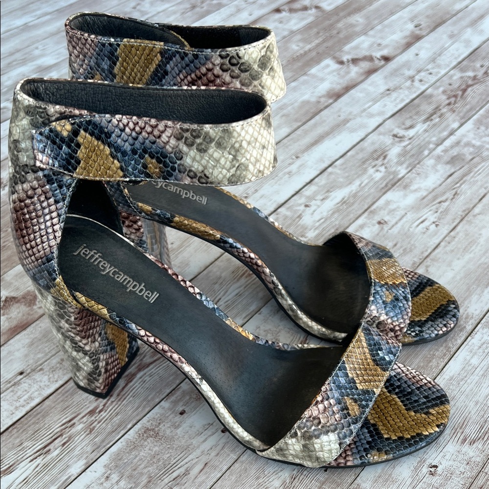 Jeffrey Campbell Lindsay Snakeskin Ankle Strap Block Heels